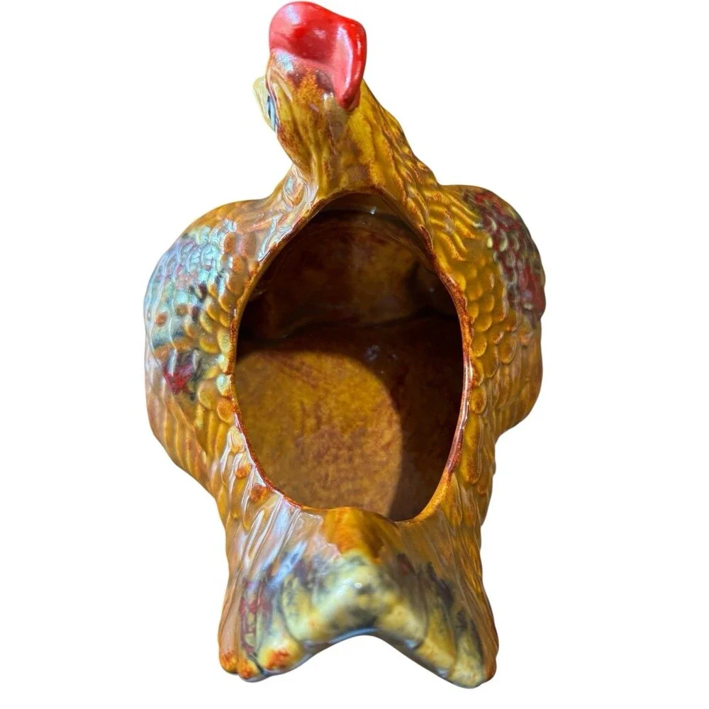Vintage Arnels Hen Sitting on Chicks Chicken Centerpiece Planter Dish Brown Red